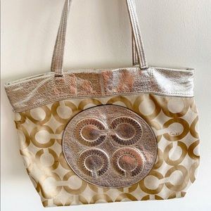 Coach Monogram Gold Canvas Tote
